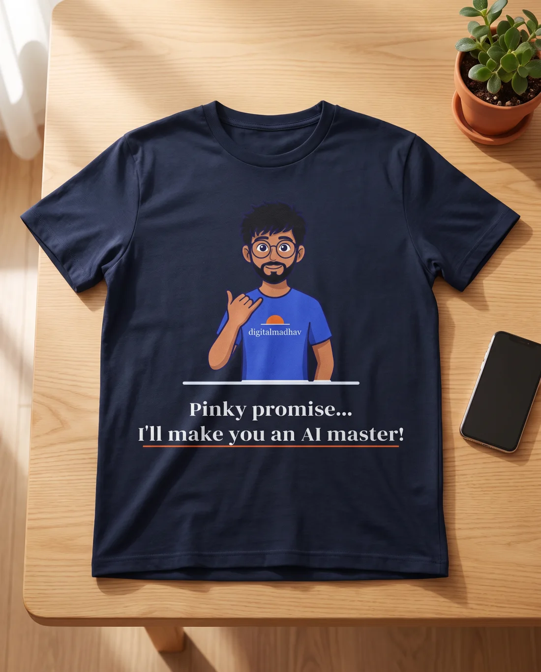 Pinky Promise tee on a wooden table